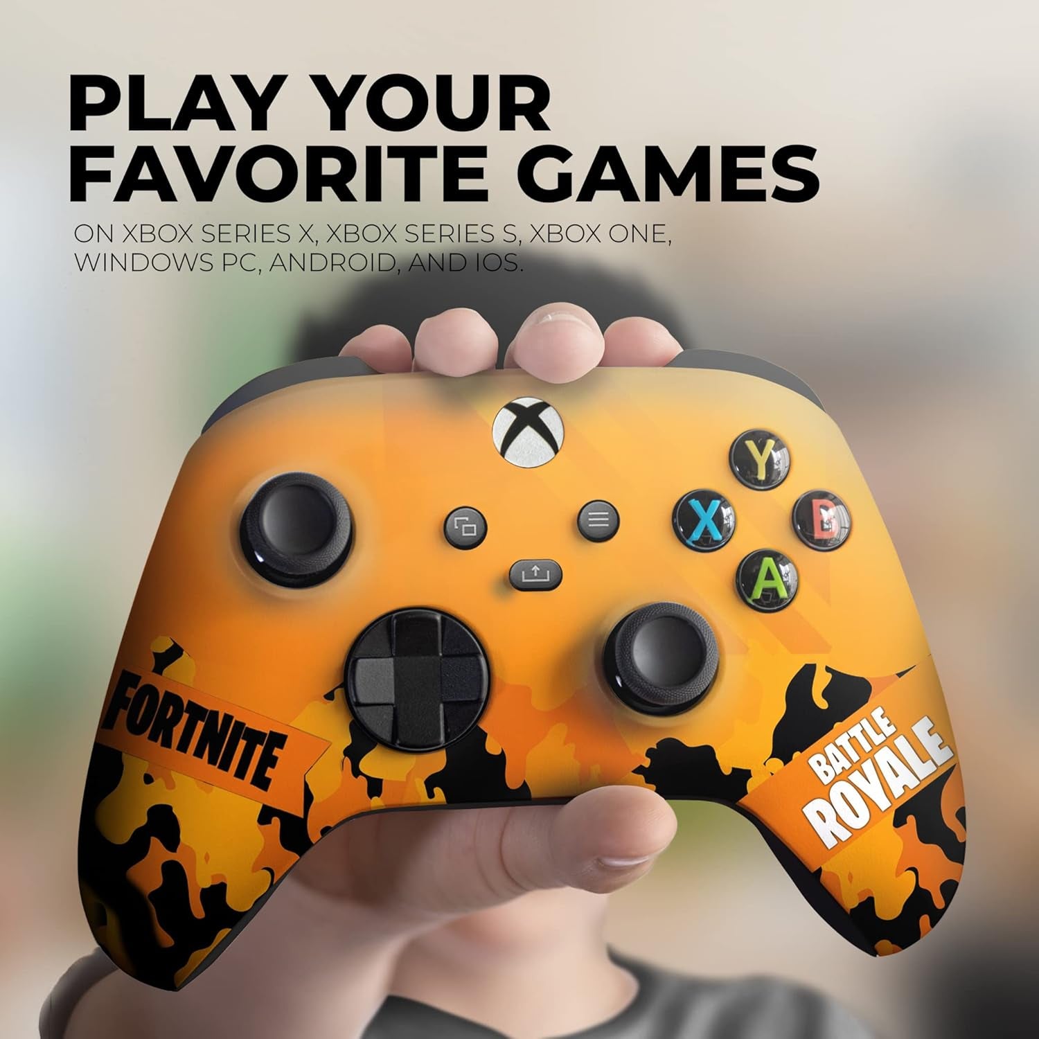 Fortnight Yellow Custom X-Box Controller Wireless Compatible with X-Box One/Series X/S Proudly Customized in USA with Permanent HYDRO-DIP Printing (NOT JUST a SKIN)