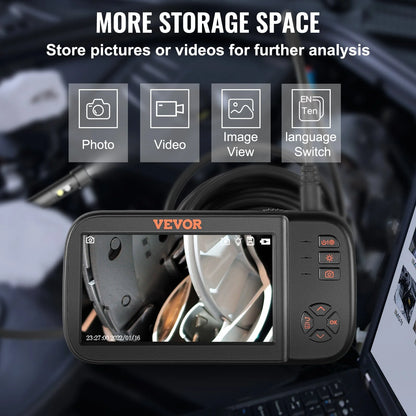 VEVOR Borescope Camera, Triple Lens Endoscope Camera with Light, 4.5 Screen 1080P Inspection Camera with 10 LED Light, IP67 Waterproof Drain Snake Camera for Auto, Plumbing (16.5FT Cable, 32GB Card)