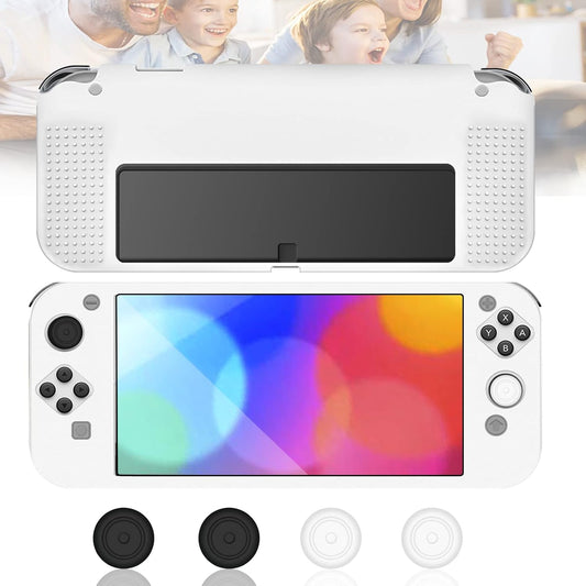 Case for Switch OLED 2021, Ultra-Slim Protective Case for Switch OLED with 4 Silicone Thumb Grip Caps, Soft Shockproof Anti-Scratch Protector Shell Full Protection Silicone Case for Switch OLED -White