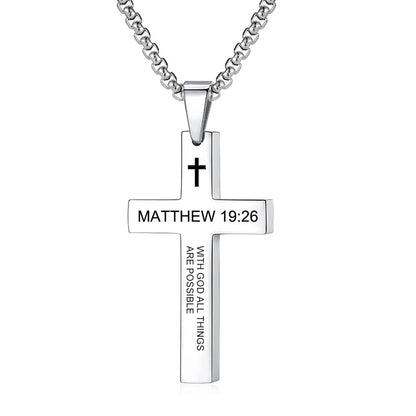 Christian Bible Verse Cross Pendant Necklace Stainless Steel Religious Scripture Prayer Jewelry Gifts